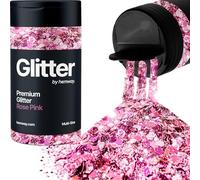 Hemway Rose Pink Glitter Shaker, 120g Multi Size Glitter for Crafts Metallic Flake Sequins for Resin & Epoxy Crafts for Decorating, Halloween, Christmas, Nail, Face, Bunting, Art, Pots