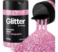 Hemway Rose Pink Holographic Glitter Shaker, 200g Extra Chunky Glitter for Crafts Metallic Flake Sequins for Resin & Epoxy Crafts for Decorating, Halloween, Christmas, Nail, Face, Bunting, Art