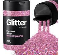 Hemway Rose Pink Holographic Glitter Shaker, 200g Fine Glitter for Crafts Metallic Flake Sequins for Resin & Epoxy Crafts for Decorating, Halloween, Christmas, Nail, Face, Bunting, Art