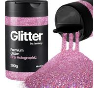 Hemway Rose Pink Holographic Glitter Shaker, 200g Microfine Glitter for Crafts Metallic Flake Sequins for Resin & Epoxy Crafts for Decorating, Halloween, Christmas, Nail, Face, Bunting, Art