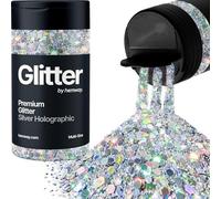 Hemway Silver Holographic Glitter Shaker, 120g Multi Size Glitter for Crafts Metallic Flake Sequins for Resin & Epoxy Crafts for Decorating, Halloween, Christmas, Nail, Face, Art