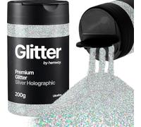 Hemway Silver Holographic Glitter Shaker, 200g Ultrafine Glitter | for Resin & Epoxy Crafts for Decorating, Halloween, Christmas, Nail, Face, Art