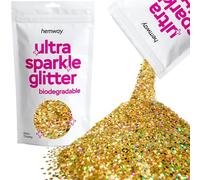 Hemway Ultra Sparkle Biodegradable Gold Holographic Glitter Extra Chunky 100g | Eco Friendly Glitter Plant-Based Metallic Flakes for Art, Craft, Resin, Cosmetic, Nail, Hair, Crafting