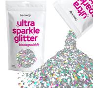 Hemway Ultra Sparkle Biodegradable Silver Holographic Glitter Super Chunky 100g | Eco Friendly Glitter Plant-Based Metallic Flakes for Art, Craft, Resin, Cosmetic, Nail, Hair, Crafting