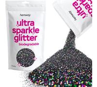 Hemway Ultra Sparkle Eco Friendly Biodegradable Glitter 100g - Black Holographic | Chunky Plant-Based Metallic Flakes for Arts & Resin Crafts | Bio Supplies for Halloween Mask, Face, Nail Art