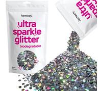 Hemway Ultra Sparkle Eco Friendly Biodegradable Glitter 100g - Gun Metal Grey Holographic | Super Chunky Plant-Based Metallic Flakes for Arts & Resin Crafts | Bio Supplies for Hair, Face & Nail Art