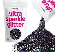 Hemway Ultra Sparkle Glitter - Black Holographic | 100g Extra Chunky Metallic Flakes for Resin & Epoxy Crafts | Supplies for Halloween Craft and Decorations, Autumn Decor, Masks, Nails, Face, Art