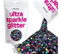 Hemway Ultra Sparkle Glitter - Black Holographic | 100g Multi Size Metallic Flakes for Resin & Epoxy Crafts | Supplies for Halloween Craft and Decorations, Autumn Decor, Masks, Nails, Face, Art