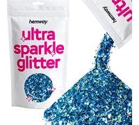 Hemway Ultra Sparkle Glitter - Blue Green Silver Disc Mix | 100g Mixed Metallic Flakes for Resin & Epoxy Crafts | Supplies for Tumblers, Festival, Hair, Face, Body, Eye & Nail Art Decoration