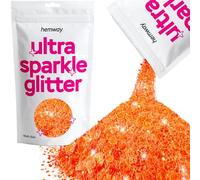 Hemway Ultra Sparkle Glitter - Fluorescent Peach | Multi Size Metallic Flakes for Resin & Epoxy Crafts | Supplies for Tumblers, Festival, Hair, Face, Body, Eye & Nail Art Decoration | 100 g