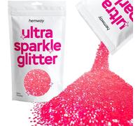 Hemway Ultra Sparkle Glitter - Fluorescent Pink | Extra Chunky Metallic Flakes for Resin & Epoxy Crafts | Supplies for Tumblers, Festival, Hair, Face, Body, Eye & Nail Art Decoration | 100 g
