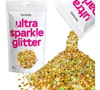 Hemway Ultra Sparkle Glitter - Gold Holographic | 100g Super Chunky Metallic Flakes for Resin & Epoxy Crafts | Supplies for Tumblers, Festival, Hair, Face, Body, Eye & Nail Art Decoration