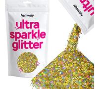 Hemway Ultra Sparkle Glitter - Gold Holographic Mix | 100g Mixed Metallic Flakes for Resin & Epoxy Crafts | Supplies for Tumblers, Festival, Hair, Face, Body, Eye & Nail Art Decoration