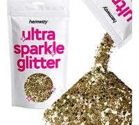 Hemway Ultra Sparkle Glitter - Gold Iridescent Mix | 100g Mixed Metallic Flakes for Resin & Epoxy Crafts | Supplies for Tumblers, Festival, Hair, Face, Body, Eye & Nail Art Decoration