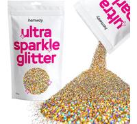 Hemway Ultra Sparkle Glitter - Gold Silver Holographic | 100g Fine Metallic Flakes for Resin & Epoxy Crafts | Supplies for Tumblers, Festival, Hair, Face, Body, Eye & Nail Art Decoration