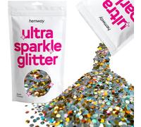 Hemway Ultra Sparkle Glitter Gold Silver Holographic 100g Super Chunky | Glitter for Arts & Craft, Makeup, Nail Art, Crafting, Card Making, Sparkle Decoration