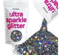 Hemway Ultra Sparkle Glitter - Gun Metal Grey Holographic | Multi Size Metallic Flakes for Resin & Epoxy Crafts | Supplies for Tumblers, Festival, Hair, Face, Body, Eye & Nail Art Decoration | 100 g