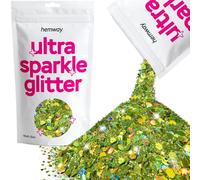 Hemway Ultra Sparkle Glitter - Lime Green Holographic | Multi Size Metallic Flakes for Resin & Epoxy Crafts | Supplies for Tumblers, Festival, Hair, Face, Body, Eye & Nail Art Decoration | 100 g