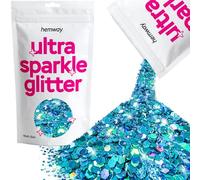 Hemway Ultra Sparkle Glitter Ocean Blue Holographic 100g Multi Size | Glitter for Arts & Craft, Makeup, Nail Art, Crafting, Card Making, Sparkle Decoration
