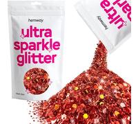Hemway Ultra Sparkle Glitter Red Holographic 100g Multi Size | Glitter for Arts & Craft, Makeup, Nail Art, Crafting, Card Making, Sparkle Decoration