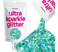 Hemway Ultra Sparkle Glitter - Turquoise Blue Holographic | 100g Multi Size Metallic Flakes for Resin & Epoxy Crafts | Supplies for Tumblers, Festival, Hair, Face, Body, Eye & Nail Art Decoration