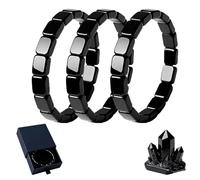 Hemys Hematite Bracelet for Men, Natural Stone Hematite Bracelets for Strength Vitality, Black Stretch Beaded Bracelets, Strong Inspirational Jewelry, Restore Confidence & Your Edge (3)