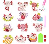 HEMYTAP 12 Pcs Axolotl Diamond Art Painting Kits 5D Diamond Mosaics Making Stickers Paint by Numbers Kits for Beginners DIY Crafts Accessories
