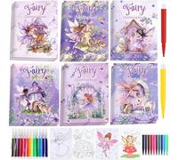 HEMYTAP 12 Pcs Fairy Coloring Books Party Favors with 36 Pcs Pens for Fairy Garden Theme Birthday Party Supplies Carnival Goodie Bags Fillers School Rewards