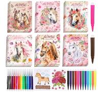 HEMYTAP 12 Pcs Horse Coloring Books Party Favors with 36 Pcs Pens for Horse Lover Gifts Cowgirl Theme Birthday Party Supplies Carnival Goodie Bags Fillers School Rewards