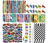 HEMYTAP 598Pcs Race Car Party Favors Birthday Supplies Include Goodie Bags, Slap Bracelets, Keychains, Make a Race Car Stickers and Vinyl Stickers for Kids Race Car Pinata Filler Stuffer Decorations