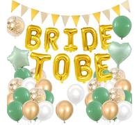 Hen Bachelorette Party Decorations Gold Bride To Be Bridal Shower Balloons 16in 18in Heart Balloon 12in Green White Gold Transparent Balloons Gold Bunting Ribbon Glue Point Bachelorette Party (Green)