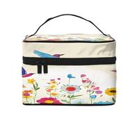 Hen Butterflies Flowers -Print Waterproof Large Cosmetic Bag for Travel & Gym, Makeup Organizer with 4 Elastic Straps & Compartments,Premium Twill Fabric.