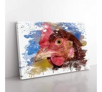 Hen Chicken No.1 V3 Modern Canvas Wall Art Print Ready to Hang, Framed Picture for Living Room Bedroom Home Office Décor, 50x35 cm (20x14 Inch)