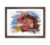 Hen Chicken No.1 V3 Modern Framed Print | A2 Walnut Framed Wall Art | Ready to Hang | Modern Animal Picture | Living Room Bedroom Lounge Office