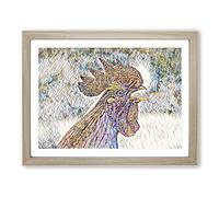 Hen Chicken No.2 Modern BG Framed Print | A4 Oak Framed Wall Art | Ready to Hang | Modern Animal Picture | Living Room Bedroom Lounge Office