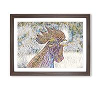 Hen Chicken No.2 Modern BG Framed Print | A4 Walnut Framed Wall Art | Ready to Hang | Modern Animal Picture | Living Room Bedroom Lounge Office