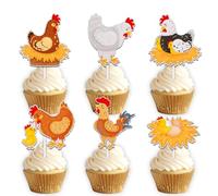 Hen Dessert Cupcake Topper Cheer to Farm Little Chicken Hen Theme Decor Supplies Boys Girls Happy Birthday Party Decorations set 18pcs Glitter