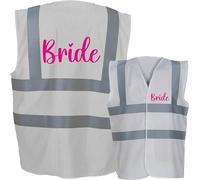 Hen Do Bride Back & Front Printed Hi Vis Vest Stag Do High Visibility Safety Vest Reflective Waistcoat Wedding Party Marriage Celebrations Add Custom Text Funny Unisex Gift Vest Top(S, White)