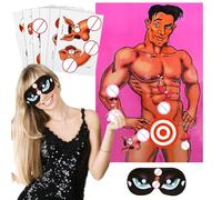 Hen Do Party Games Pin the Banana on the Hunk Big Poster 12 Player Large Stickers Hen Do Accessories Bridal Shower Bachelorette Night out Party Blindfold game with 1 Eye Mask