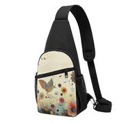 Hen Flying Butterflies Among Flower Printed Chest Bag Sling Bag for Men Women, Outdoor Crossbody Fanny Packs Hiking Chest Packs Sport Daypacks