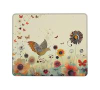 Hen Flying Butterflies Among Flower Printed Gaming Mouse Pad 8x7.6 Inches, Non-Slip Rubber Base Laptop Mousepad Desk Mat with Stitched Edges for Gamer, Office, Home