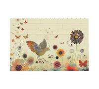 Hen Flying Butterflies Among Flower Printed Jigsaw Puzzle 14.4x9.8 CM, Rectangular Puzzle Challenging Game for Adults Gifts, Family Fun Decorative Wall Decor