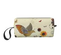 Hen Flying Butterflies Among Flower Printed Makeup Bag with Handle, Lightweight Portable Cosmetic Organiser for Travel, Gym & Daily Use – Gift for Women Girls