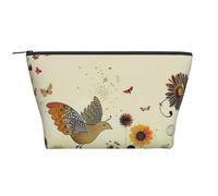 Hen Flying Butterflies Among Flower Printed Travel Makeup Bag Trapeze Cosmetic Bag Makeup Case Toiletry Bag Organiser for Women
