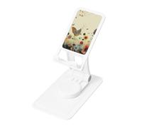 Hen Flying Butterflies Among Flower Prints Rotating Cell Phone Stand with 360° Swivel Base - Foldable Square Desk Phone Holder for iPhone 16 15 14 13 12 11,All Phones,White