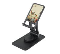 Hen Flying Butterflies Among Flower Prints Rotating Cell Phone Stand with 360° Swivel Base - Foldable Square Desk Phone Holder for iPhone 16 15 14 13 12 11,All Phones,Black
