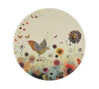 Hen Flying Butterflies Among Flower Prints Round Mouse Pad 1 PCS,Non-Slip Rubber Base Mousepad Mouse Mat for Laptop Computer Office 7.9 x 7.9 Inch
