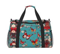 Hen Flying Butterflies Among Flowers Hand Travel Bag - Large Reusable Shopping Tote Bag, Perfect for Outdoor Activities, Sports, Camping & Groceries, Black, One Size