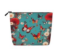 Hen Flying Butterflies Among Flowers Print Fake Hemp Makeup Bag – Travel Toiletry Pouch for Women, Daily Storage, Business Trips, and More