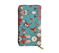 Hen Flying Butterflies Among Flowers Print Leather Long Clutch Wallet â€“ Fashionable Personalized Wallet, Multiple Card Slots, Gift Ready, Black, One Size
